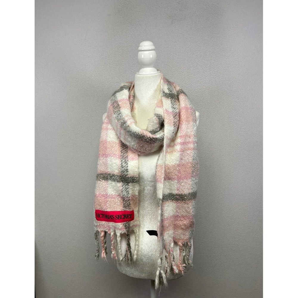 Coquette Victoria's‎ Secret Women OS Pink Plaid Oversized Tassel Blanket Scarf